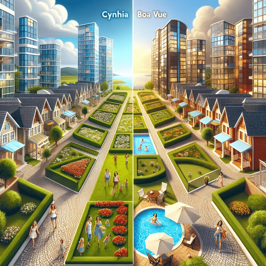 A split scene depicts two contrasting neighborhoods: 