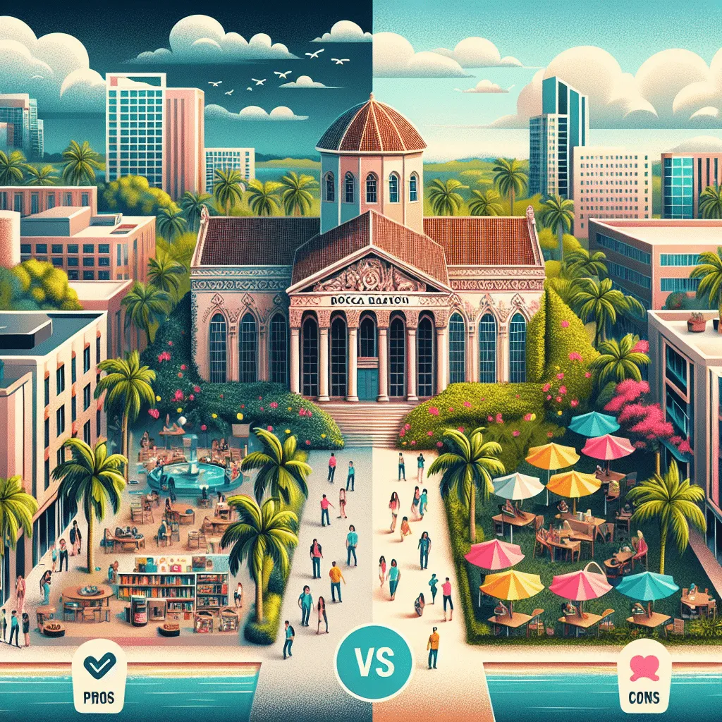 Split city scene illustration: vibrant left with bustling pool, reading area, cityscape labeled 